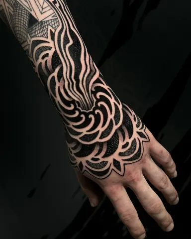 Fotografia real de un tatuaje blackout o geométrico de Uchi Tattoo