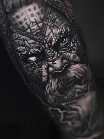 Fotografia real de un tatuaje blackwork en Arkadia