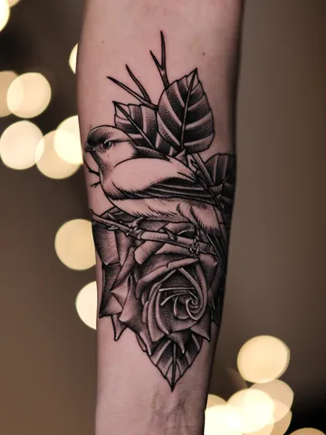 Fotografia real de un tatuaje fine line en Arkadia