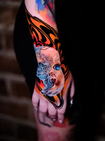 Fotografia real de un tatuaje new school en Arkadia